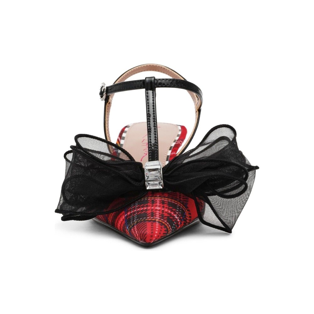 Betsey Johnson Lillyan Pump Women 7.5M Red Plaid T-Strap Pointed Toe Kitten Heel - Picture 4 of 13